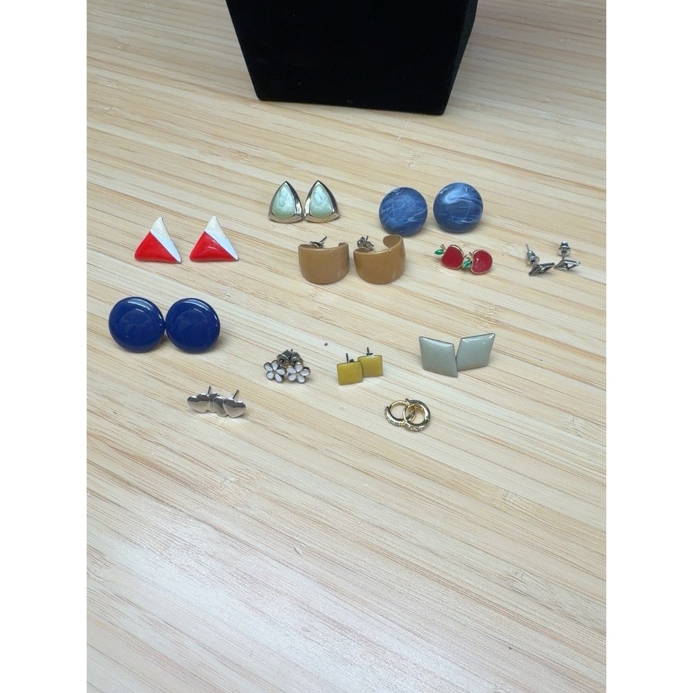 12 Pair Costume Earrings Lot Stud Hoop Enamel Statement Vintage Style